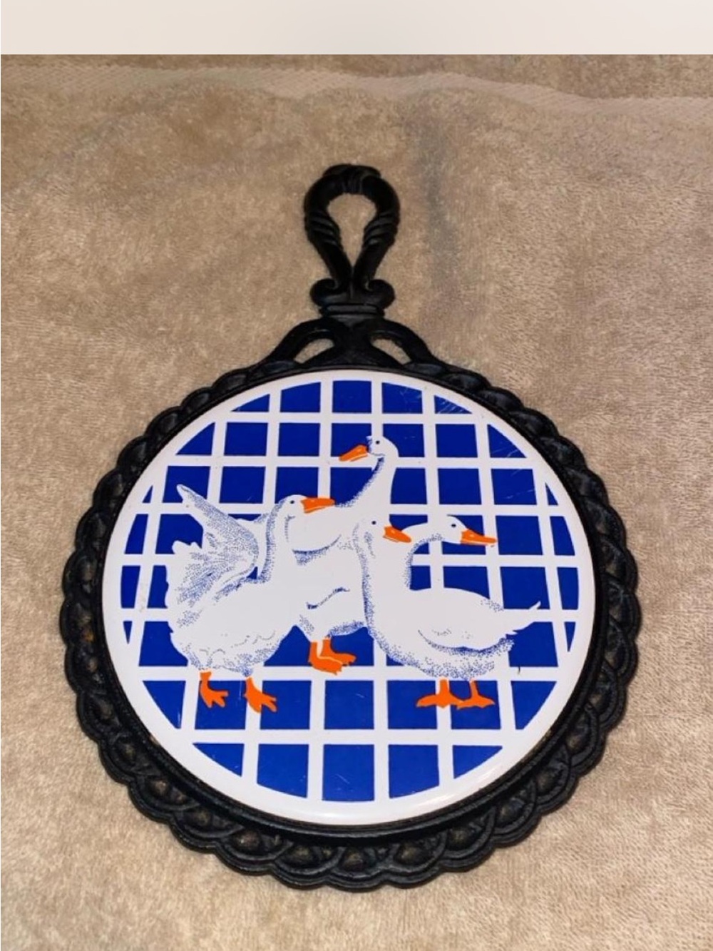 Vintage Goose Tile Trivet - Blue, White & Orange